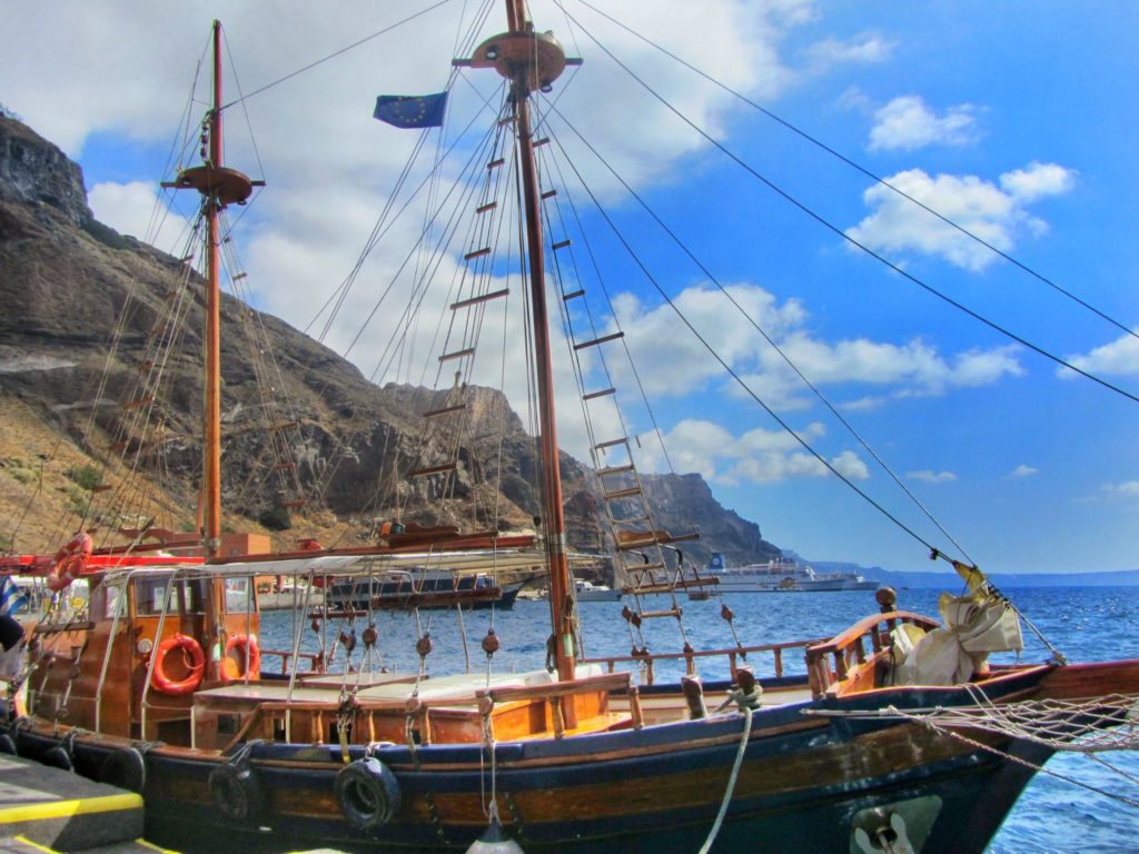 Fira Old Port ship in Santorini