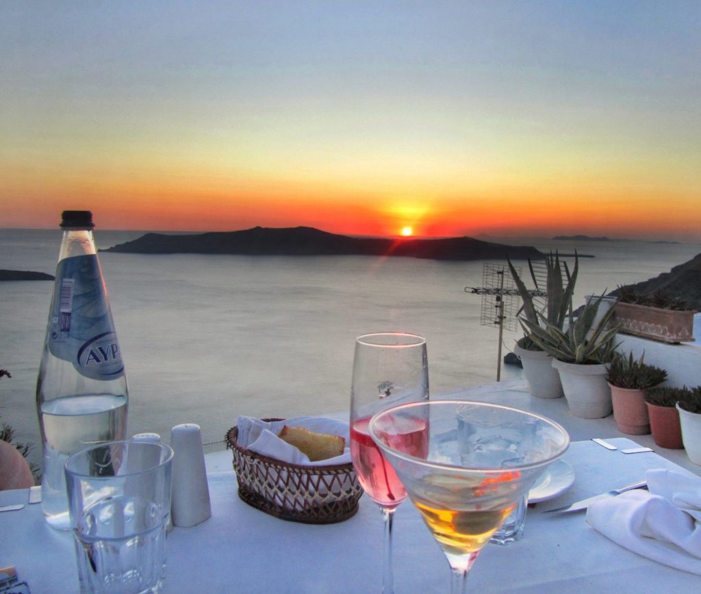 Sunset view from my table at Vanilia Restaurant, Santorini