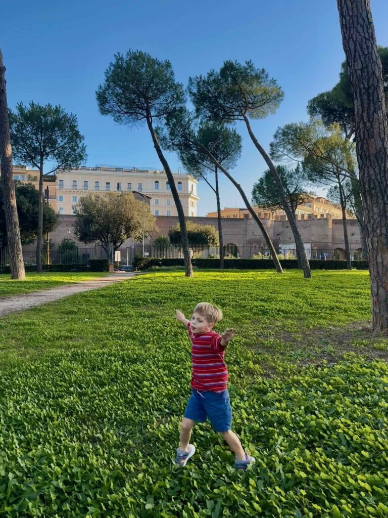 A boy playing at Villa Borghese Rome