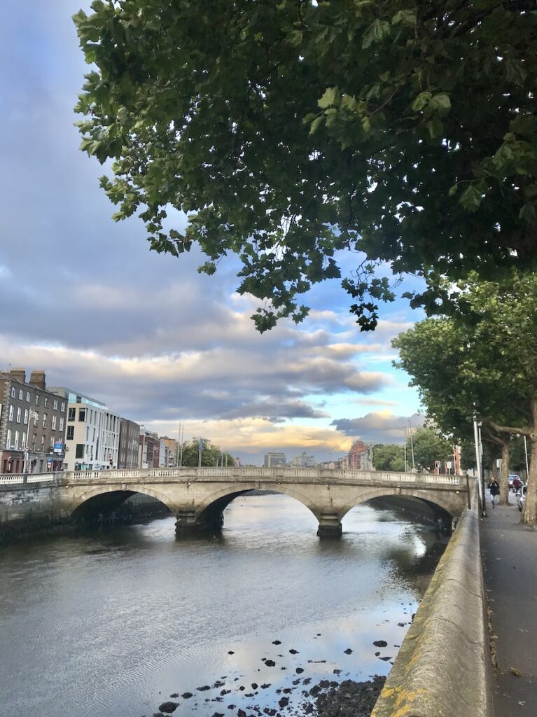 Sunset walk along the river Dublin Ireland