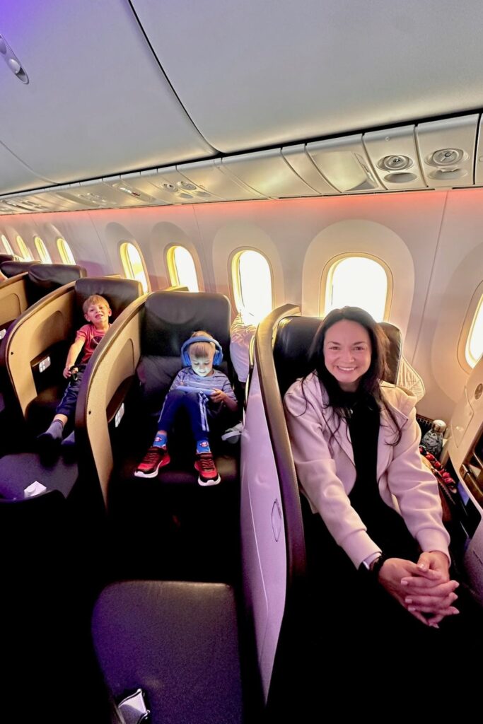 Mari and her two sons settled into lie-flat business seats on a Virgin Atlantic flight to Europe